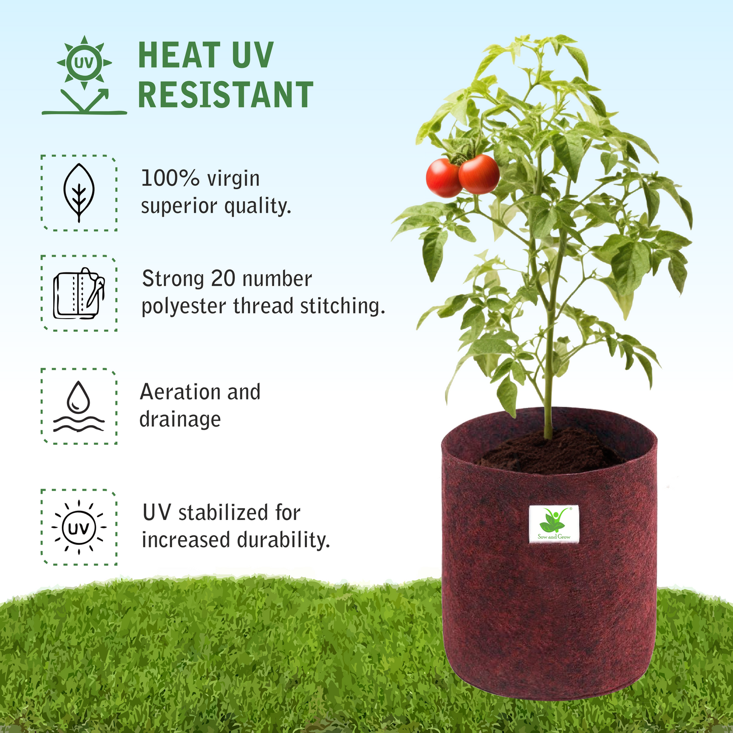 400 GSM Geo Fabric Grow Bag Size 6x6 inches || Heavy Duty || For Desktop Plants, Flowers || For Small Plants