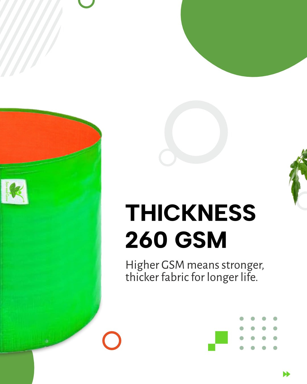 HDPE UV Protected 270 GSM Round Grow Bags 12x6 inches