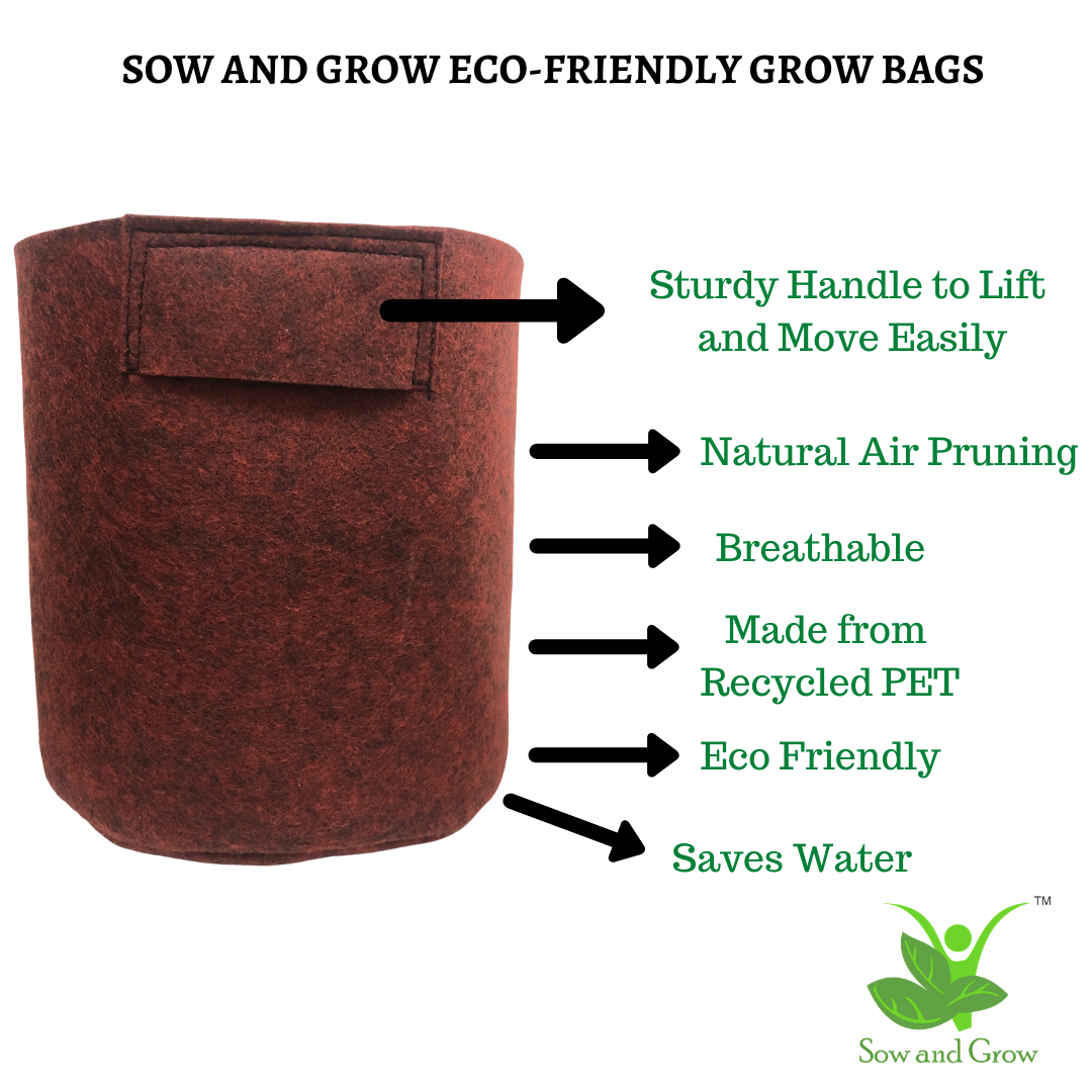 400 GSM Geo Fabric Grow Bag Size 14x12 || Heavy Duty For Terrace Garden - Grow Vegetables, Flowers, Herbs