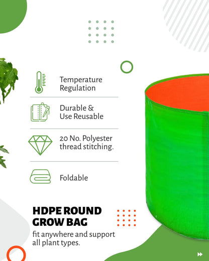 HDPE UV Protected 270 GSM Round Grow Bags 12x6 inches